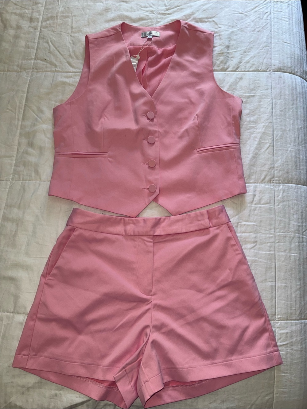 Ovi Pink Tailored Vest & High-Waist Shorts Set